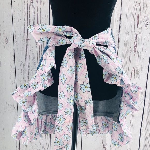 New Handmade jean Kitchen Jean Apron Ruffled - Picture 2 of 4